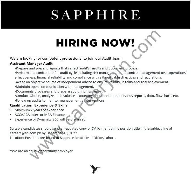 Sapphire Retail Limited SRL Jobs Assistant Manager Audit 1