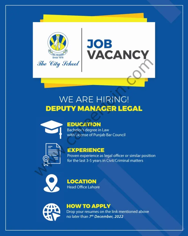 The City School Jobs Deputy Manager Legal 1