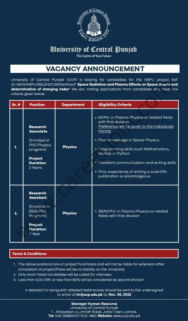 University Of Central Punjab UCP Jobs November 2022 2