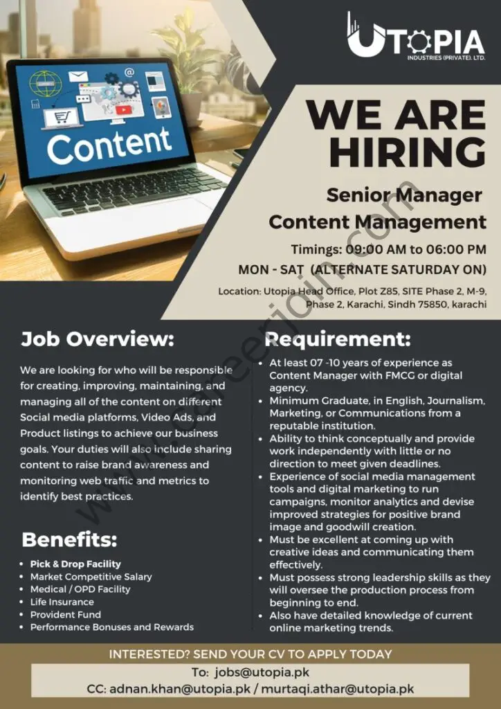 Utopia Industries Pvt Ltd Jobs Senior Manager Content Management 1