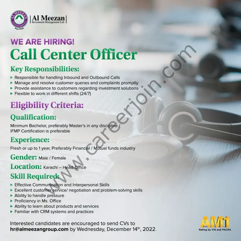Al Meezan Investment Management Limited Jobs Call Center Officer 1