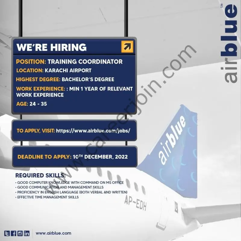 AirBlue Pakistan Jobs Training Coordinator 1