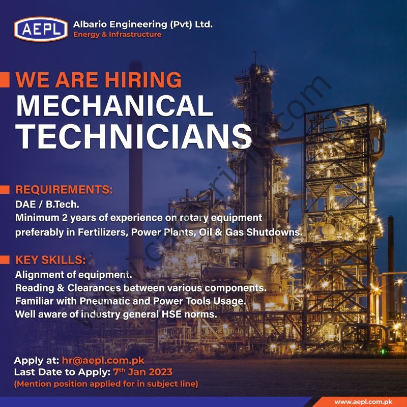 Albario Engineering Pvt Ltd Jobs Mechanical Technicians  1