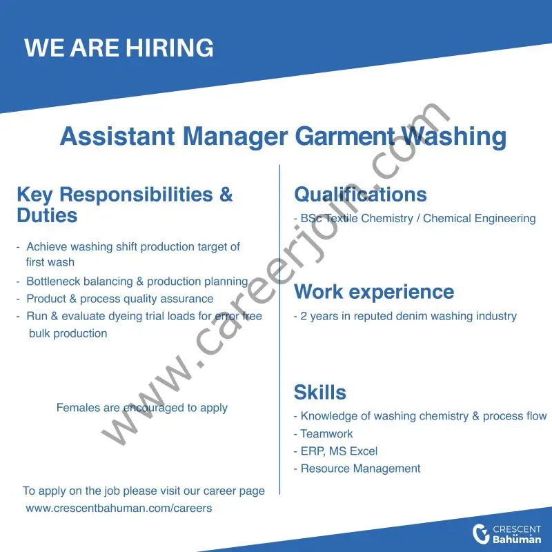 Crescent Bahuman Limited Jobs Assistant Manager Garment Washing 1