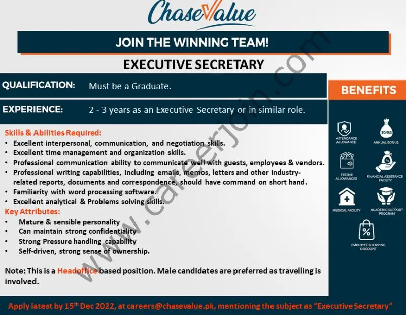 Chase Value Jobs Executive Secretary  1