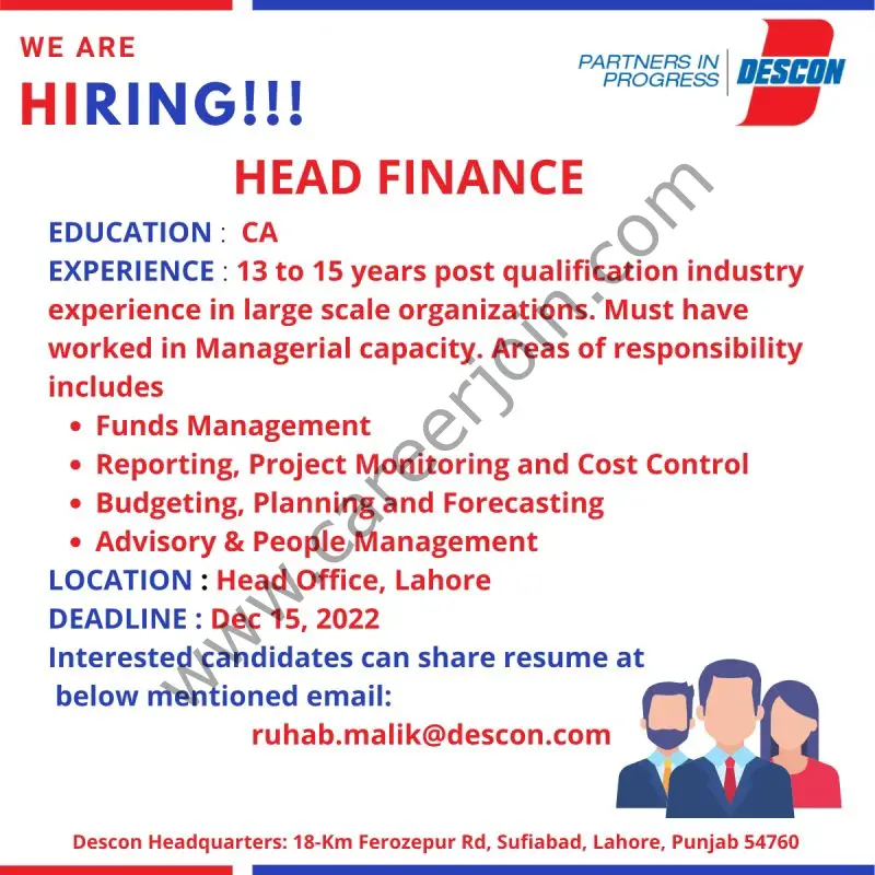 Descon Engineering Ltd Jobs Head Finance 1