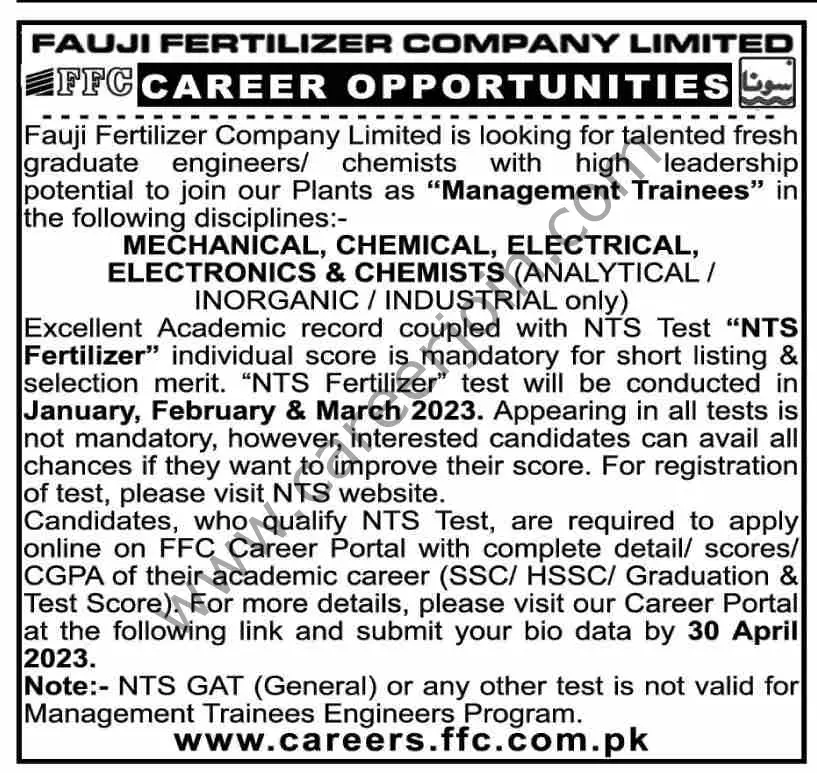 Fauji Fertilizer Co Ltd FFC Jobs Management Trainees 1