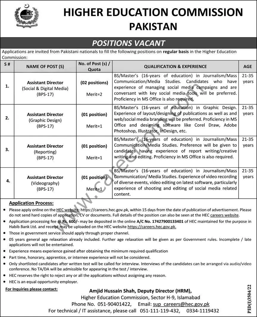 Higher Education Commission HEC Jobs December 2022 1