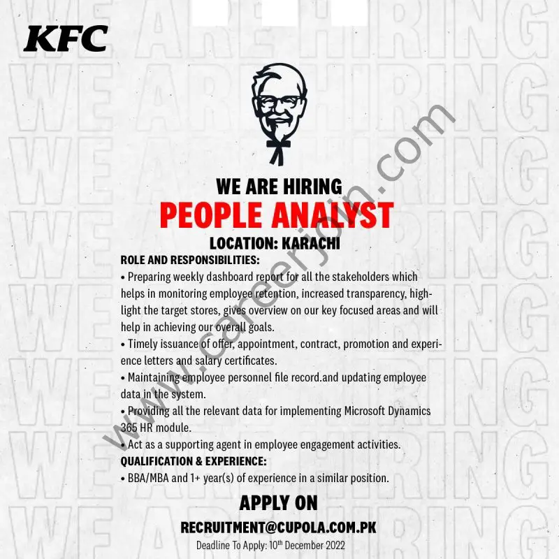 KFC Pakistan Jobs People Analyst 1