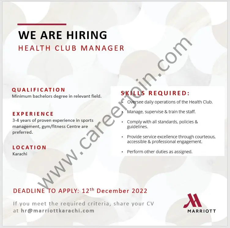 Marriott Karachi Jobs December 2022 1