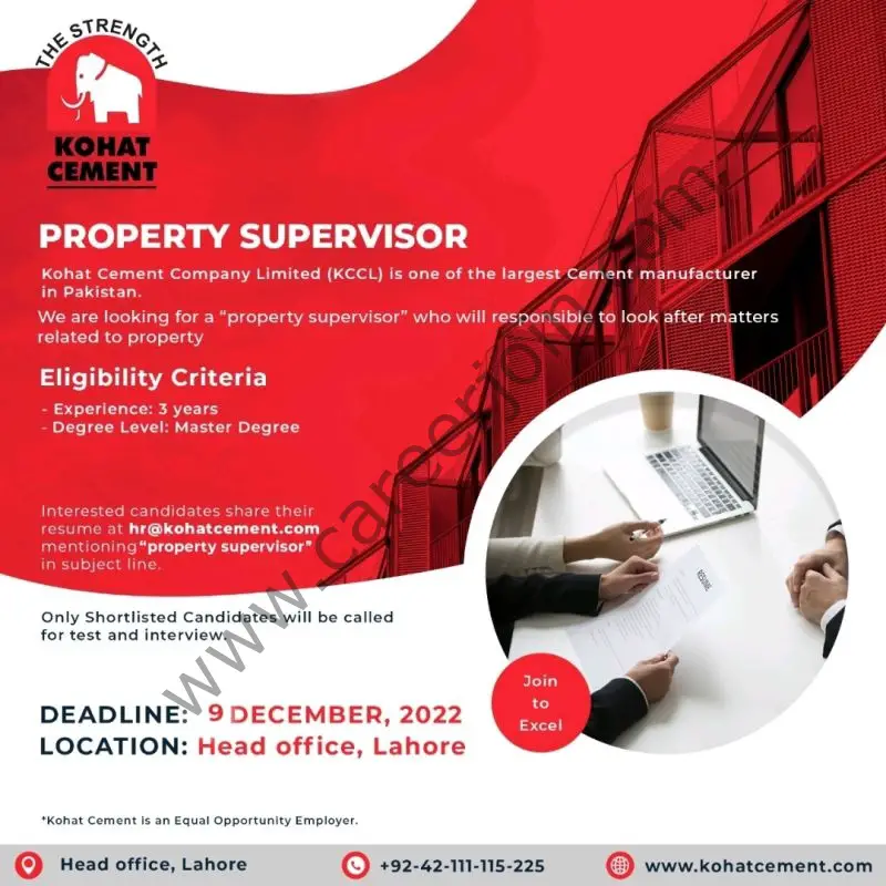 Kohat Cement Co Ltd KCCL Jobs Property Supervisor 1