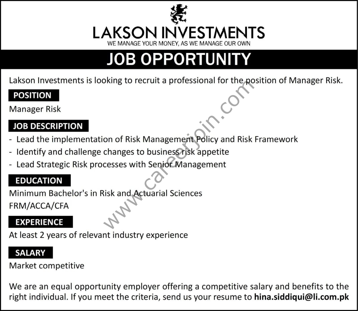 Lakson Investments Jobs Manager Risk 01