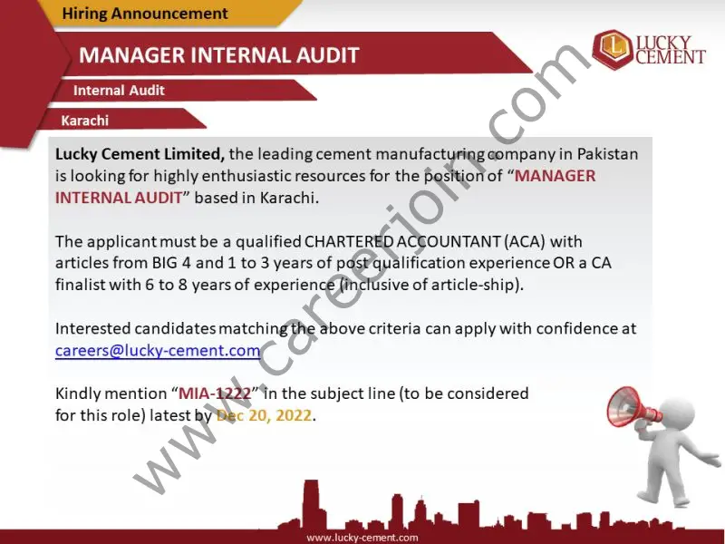 Lucky Cement Ltd Jobs Manager Internal Audit 1