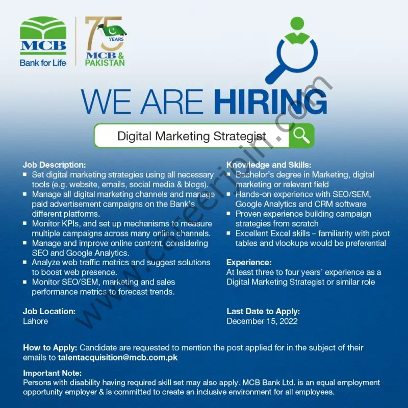 MCB Bank Limited Jobs Digital Marketing Strategist 1