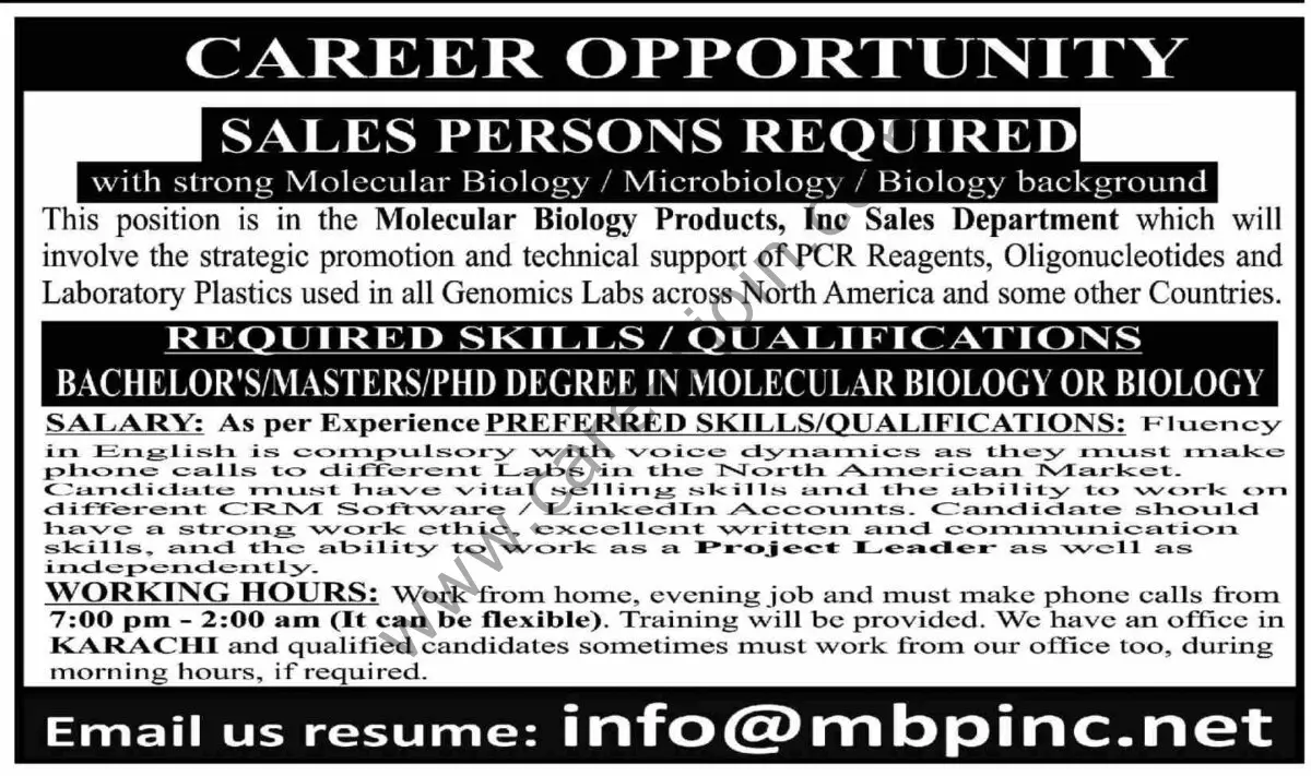 Molecular Biology Products Inc Jobs Sales Persons 1