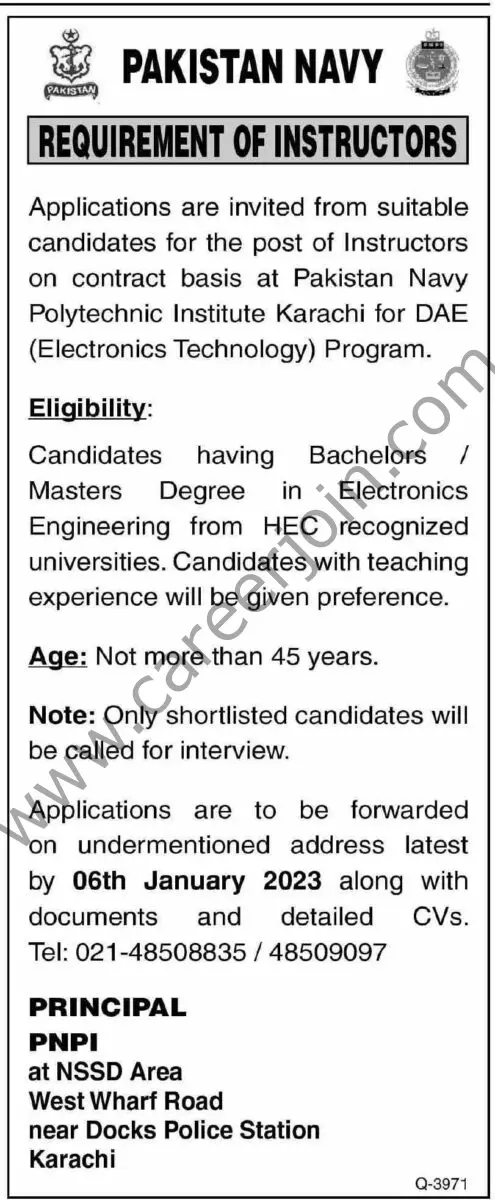Pakistan Navy Polytechnic Institute Karachi Jobs 18 December 2022 Dawn 1