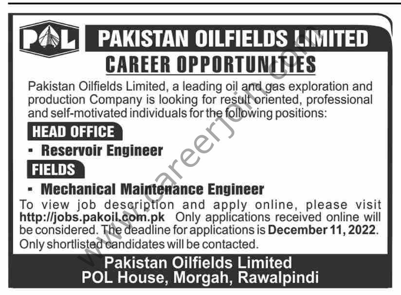 Pakistan Oilfields Ltd POL Jobs December 2022 01
