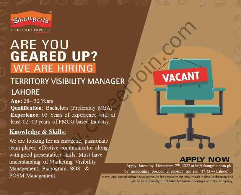 Shangrila Foods Pvt Ltd Jobs Territory Visibility Manager 1