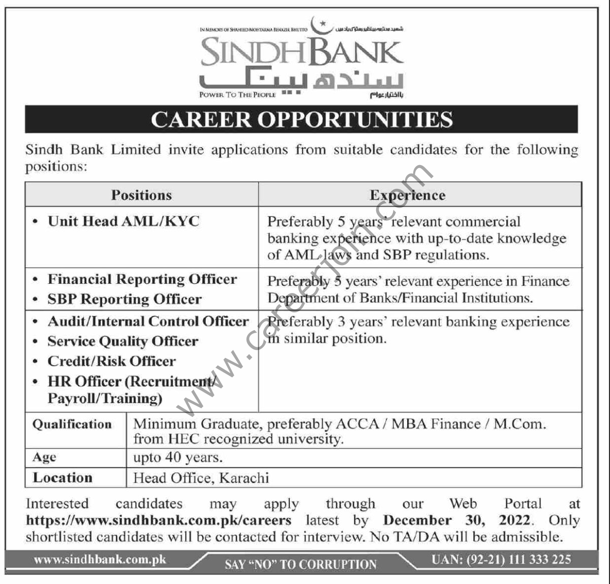 Sindh Bank Ltd Jobs 17 December 2022 Dawn 01