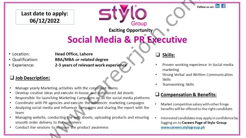 Stylo Pvt Ltd Jobs Social Media & PR Executive 1