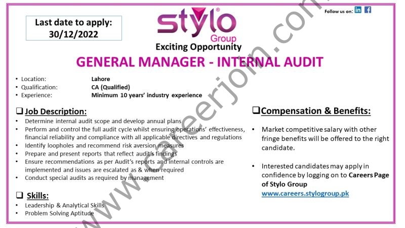 Stylo Pvt Ltd Jobs General Manager Internal Audit 1