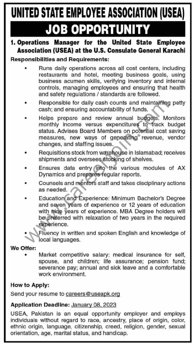 United State Employee Association USEA Jobs Operations Manager 01