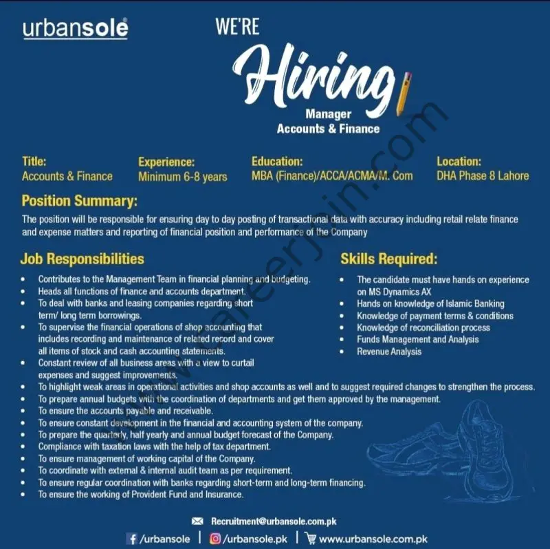 UrbanSole Jobs Manager Accounts & Finance   1