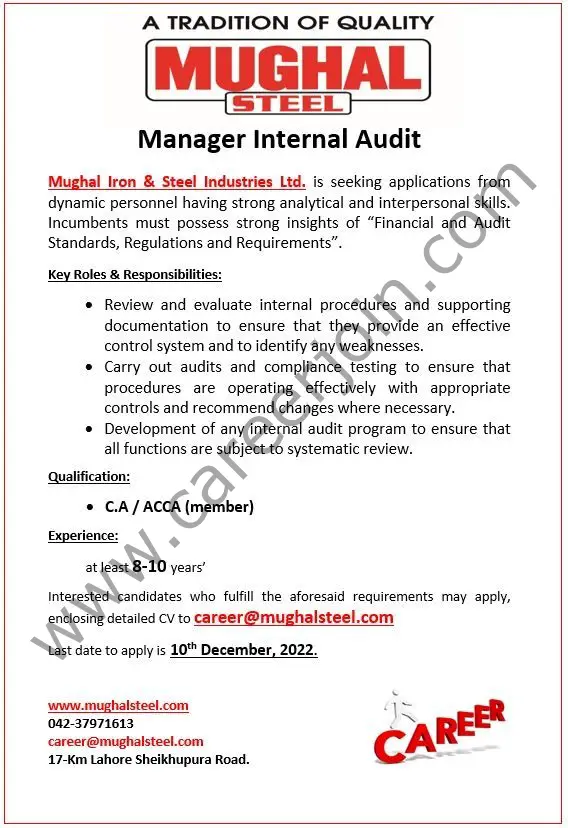 Mughal Iron & Steel Industries Limited MISIL Jobs Manager Internal Audit 1