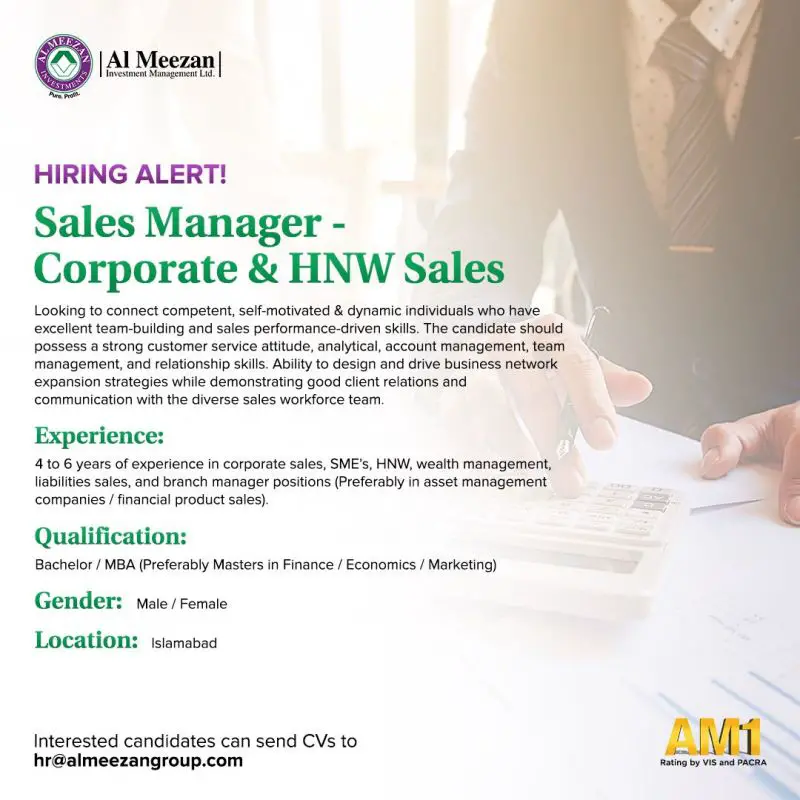 Al Meezan Investment Management Limited Jobs Sales Manager 1