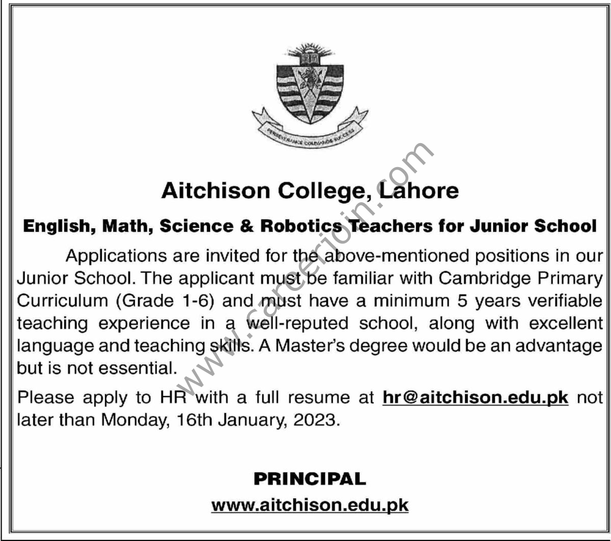 Aitchison College Lahore Jobs 08 January 2023 Dawn 1