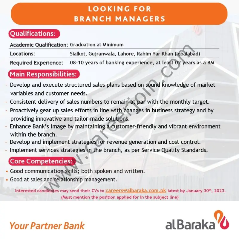 Albaraka Bank Pakistan Limited Jobs Branch Managers 1