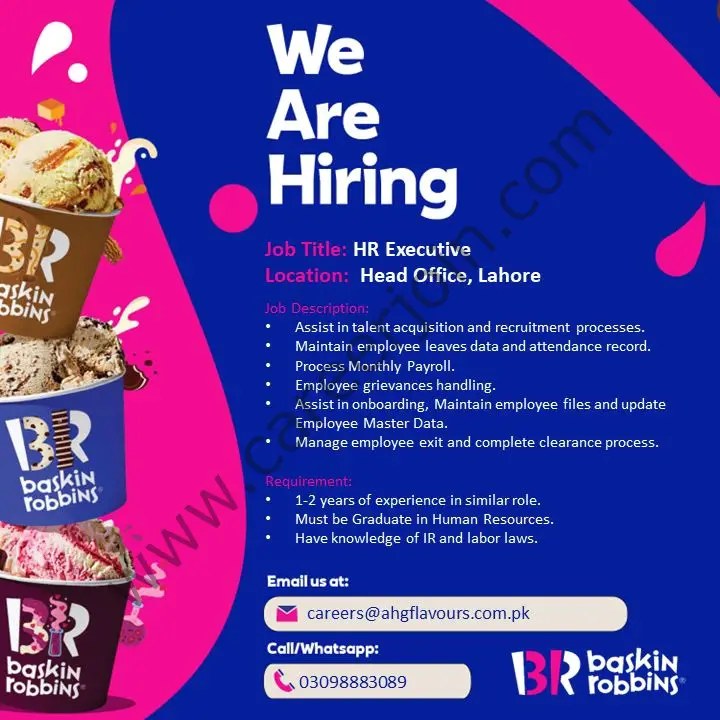 Baskin Robbins BR Jobs HR Executive 1