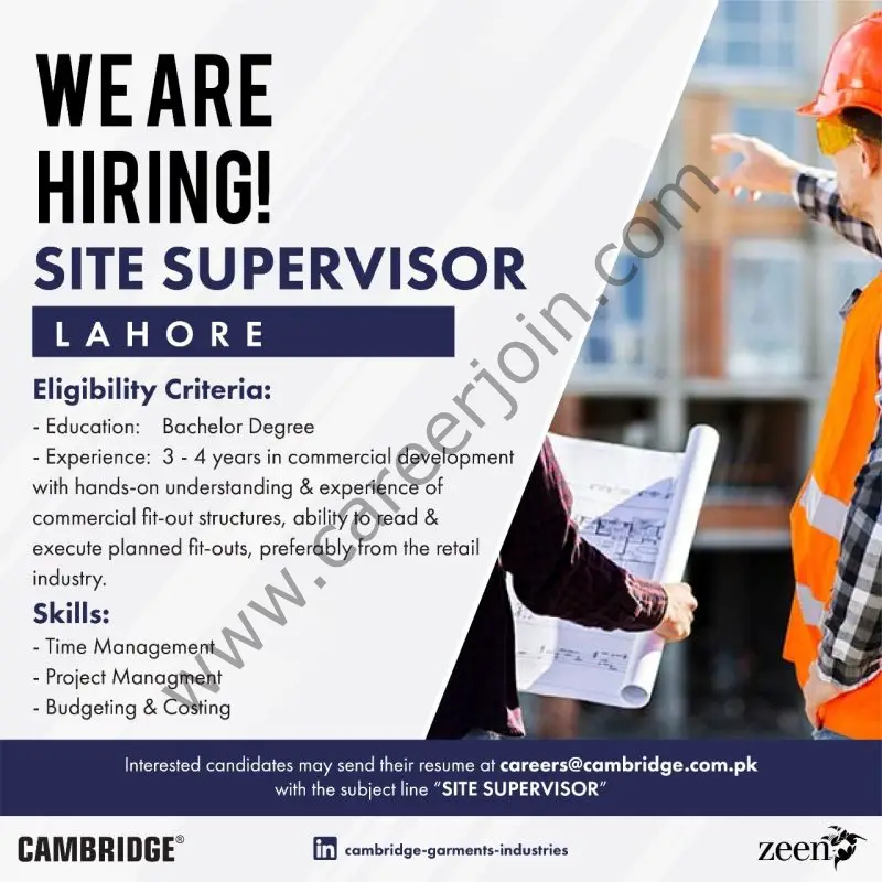 Cambridge Garments Pvt Ltd Jobs Site Supervisor 1