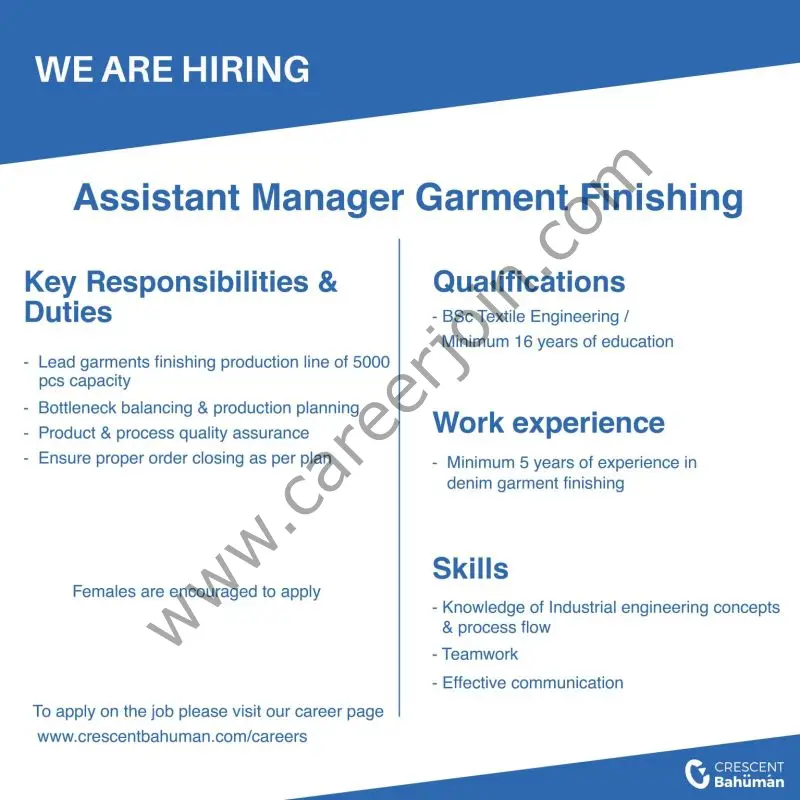 Crescent Bahuman Limited Jobs Assistant Manager Garment Finishing 1