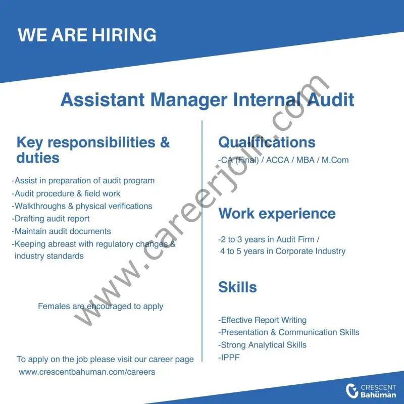 Crescent Bahuman Limited Jobs Assistant Manager Internal Audit 1