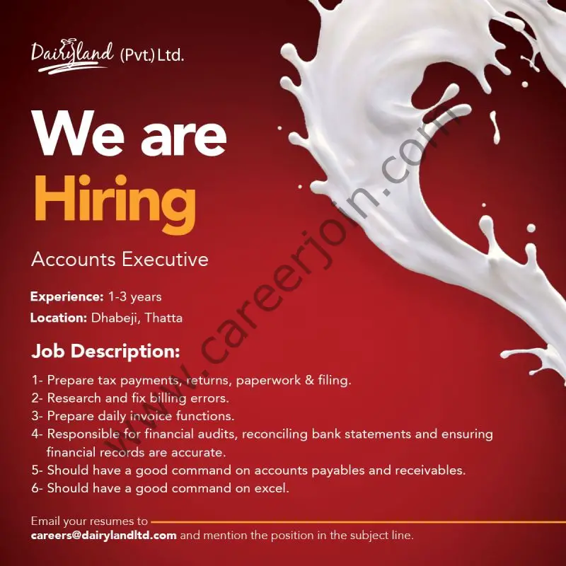 Dairyland Pvt Ltd Jobs Accounts Executive 1