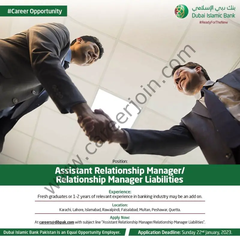 Dubai Islamic Bank Pakistan DIBP Jobs Assistant Relationship Manager / Relationship Manager Liabilities   1