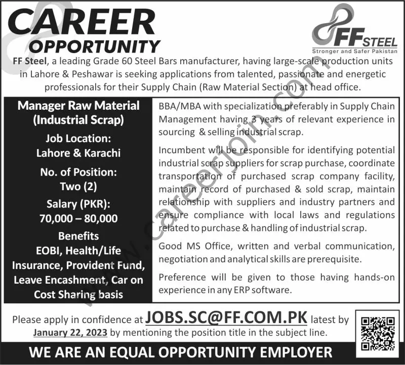 FF Steel Jobs Manager Raw Material 1