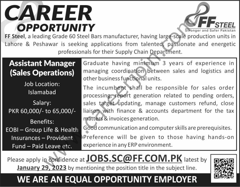 FF Steel Jobs Assistant Manager Sales Operations 1