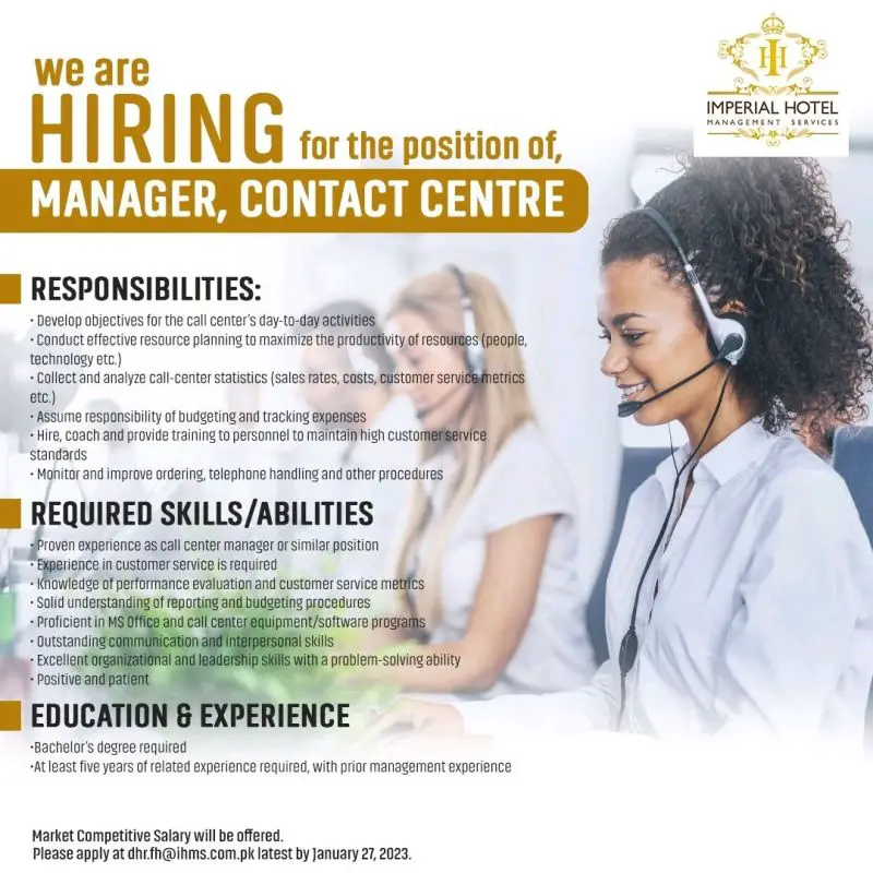 Imperial Hotel Management Services Jobs Manager Contact Centre 1