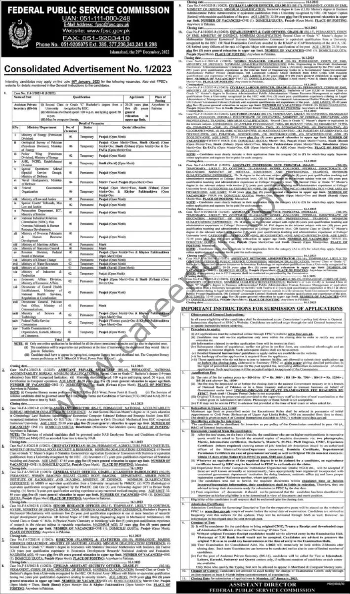 Federal Public Service Commission FPSC Jobs 01 January 2023 Express 111
