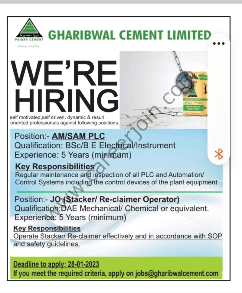 Gharibwal Cement Limited Jobs January 2023 1