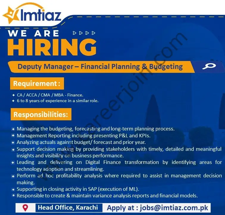 Imtiaz Super Market Jobs Deputy Manager Financial Planning & Budgeting 1