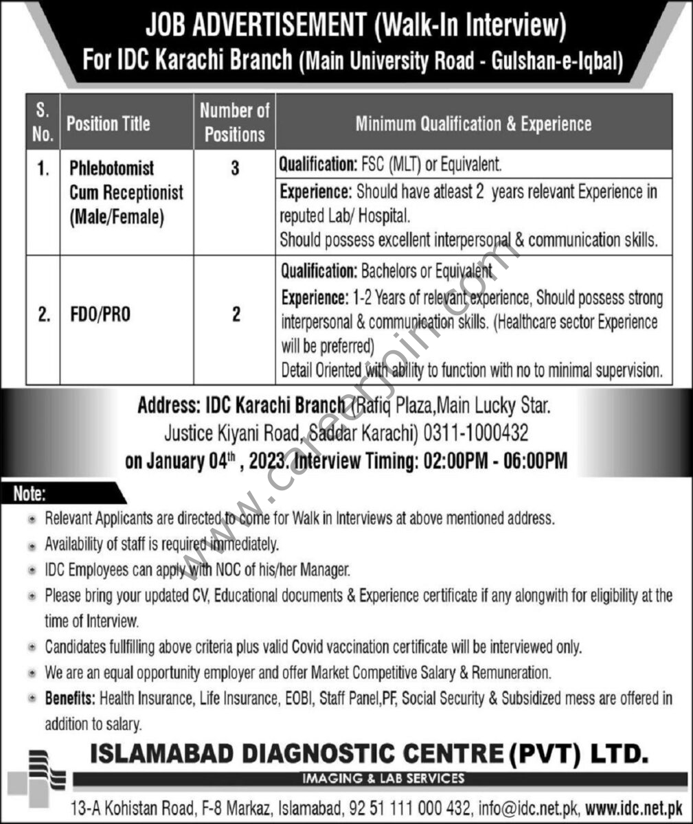 Islamabad Diagnostic Center Pvt Ltd Jobs 01 January 2023 Express 11