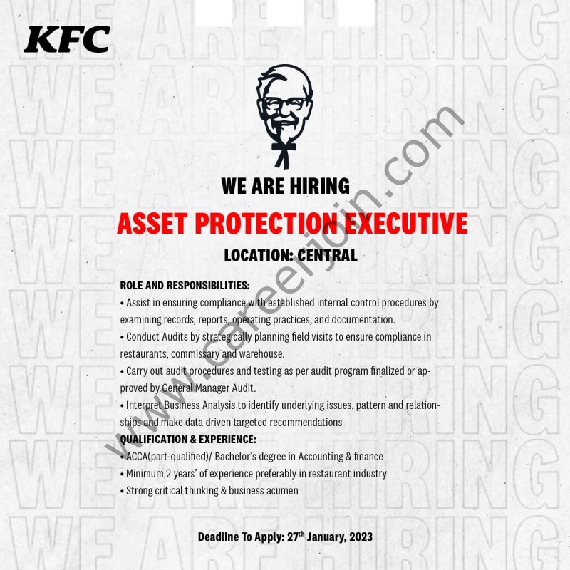 KFC Pakistan Jobs Asset Protection Executive 1