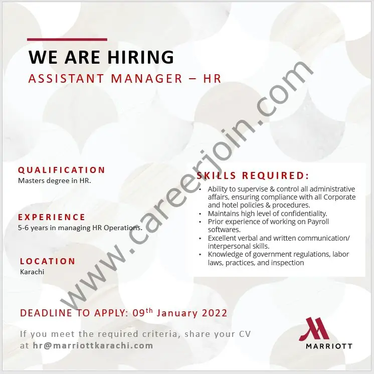 Marriott Karachi Jobs Assistant Manager HR 1
