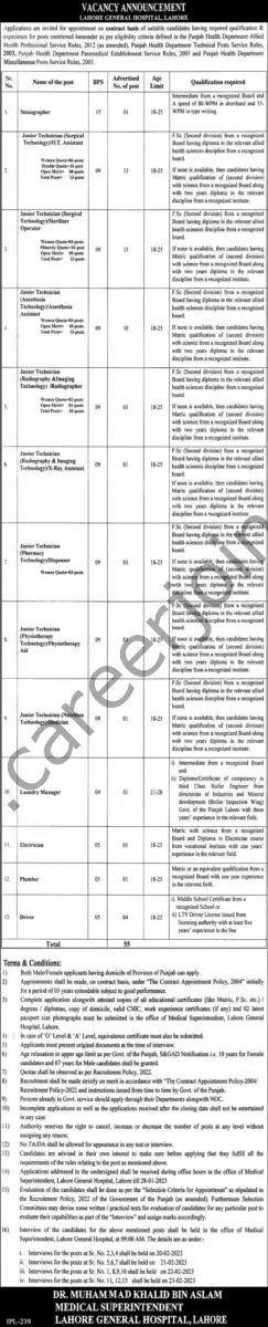 Lahore General Hospital Lahore Jobs 08 January 2023 Express 1