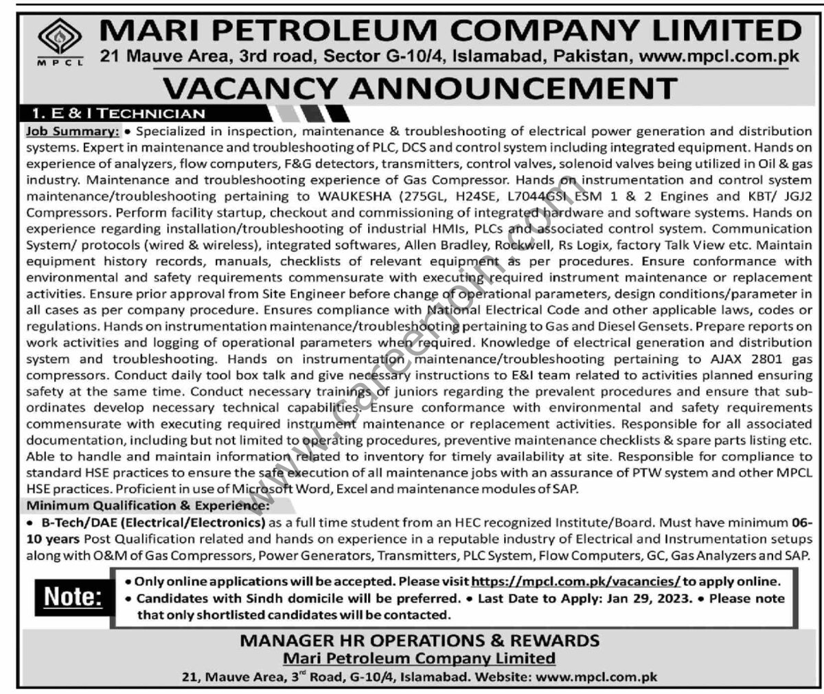 Mari Petroleum Co Ltd Jobs 22 January 2023 Dawn 1