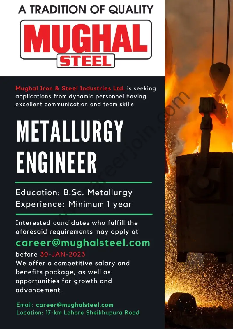 Mughal Iron & Steel Industries Limited MISIL Jobs Metallurgy Engineer 1
