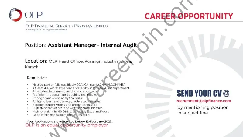 OLP Financial Services Pakistan Limited Jobs Assistant Manager Internal Audit  1
